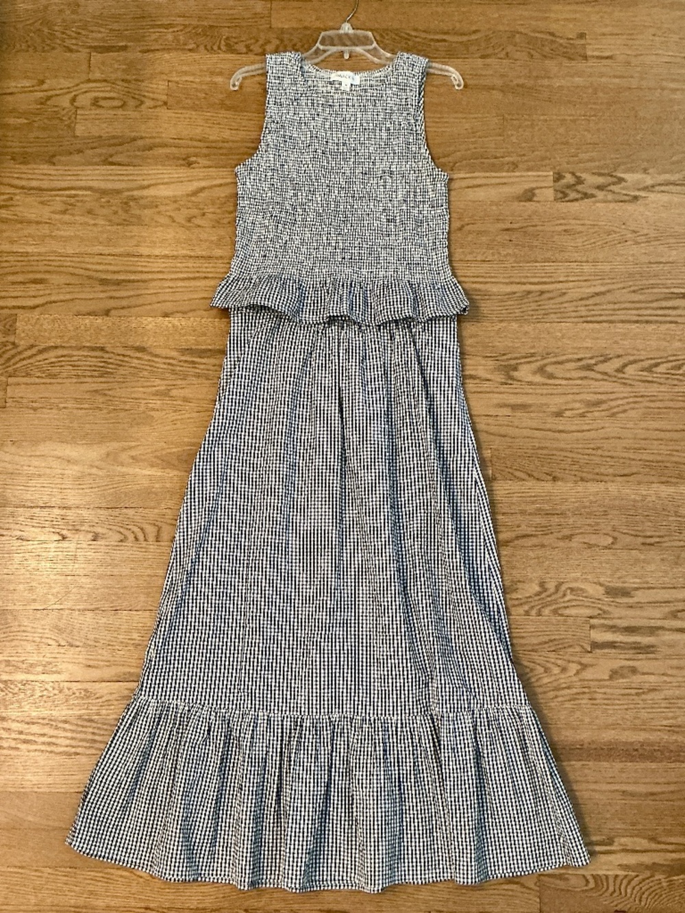 Bailey 44 Blue and White gingham two piece seersucker smocked top and skirt sz M